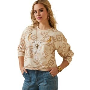 Ariat Wonen’s O'Keefe Brazilian Sand Pullover Cropped Longhorn Sweatshirt XL